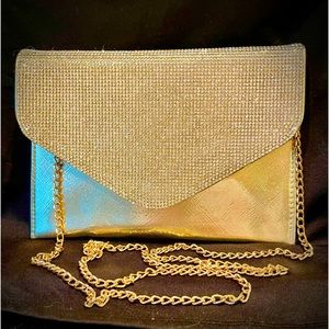 Evening bag by STARLET. With Tags. Crystal encrusted envelope style. Gold.